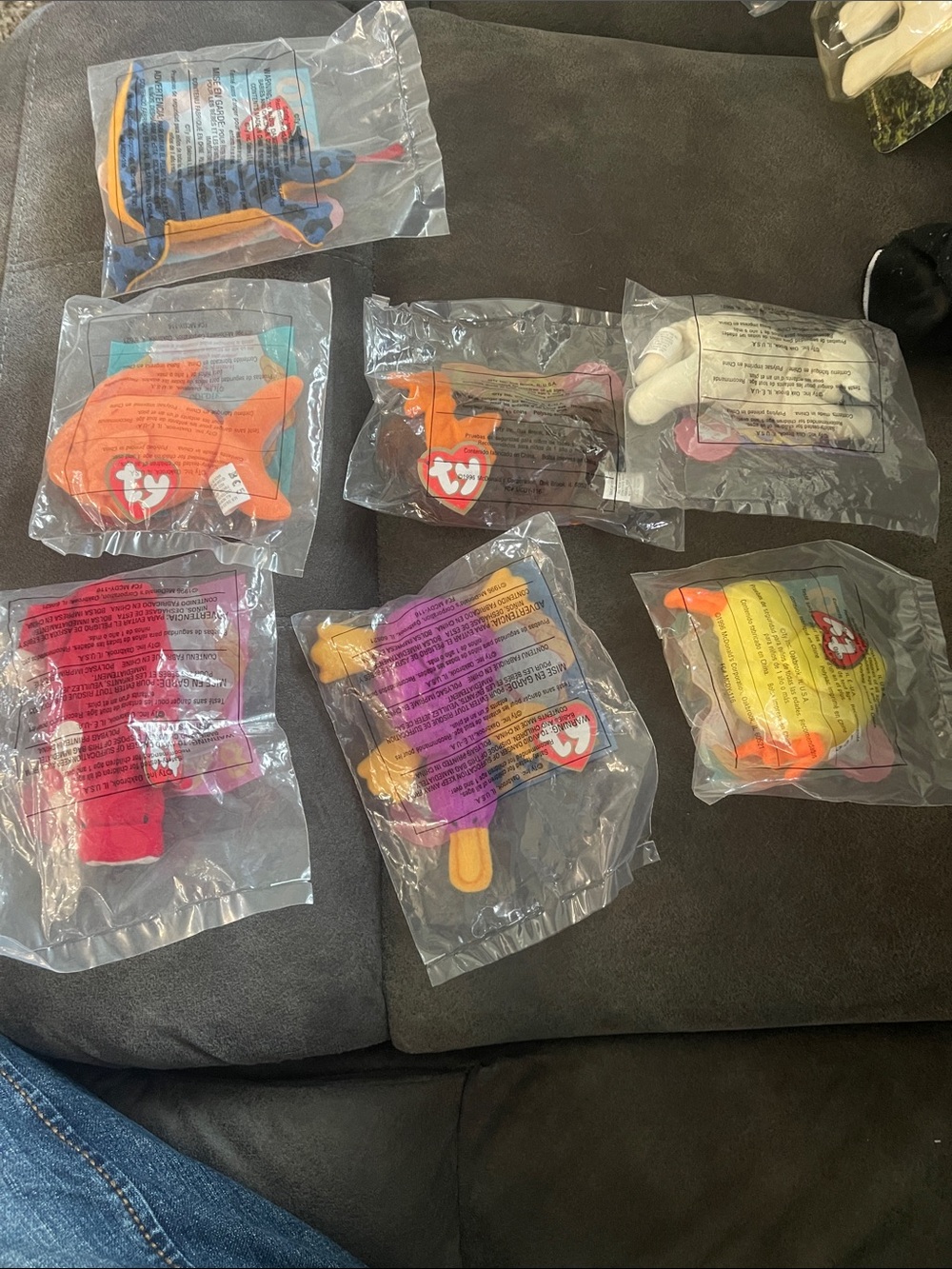 Ty Assorted Beanie Babies Plush Pack - Blue, Orange, Purple, Yellow, Red, White